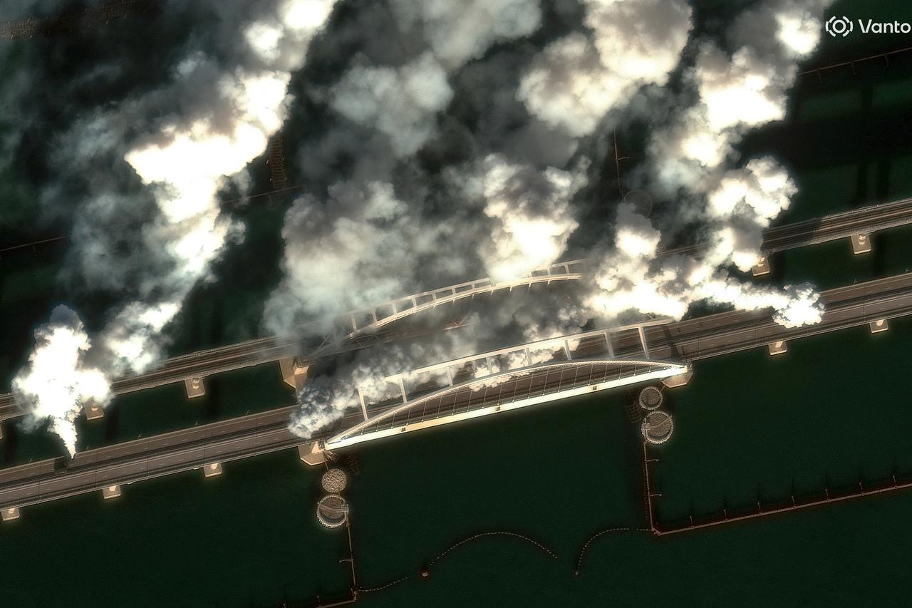 Satellite image shows smoke rising from Crimea Bridge