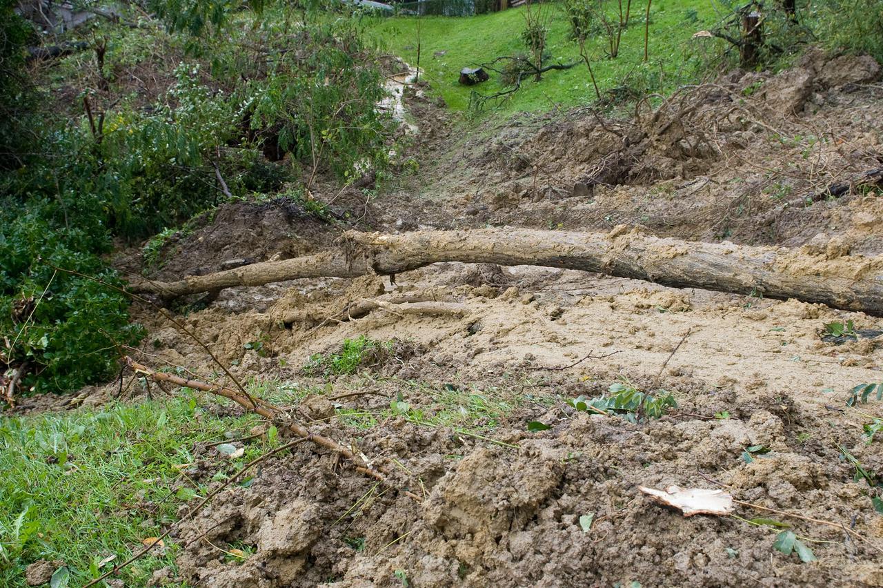 24.10.2014., Zagreb - Kliziste u Kustosijanskoj ulici gdje je odron sa stablima i zemljom dosao do kuca i ostetio ih.  Photo: Davor Visnjic/PIXSELL