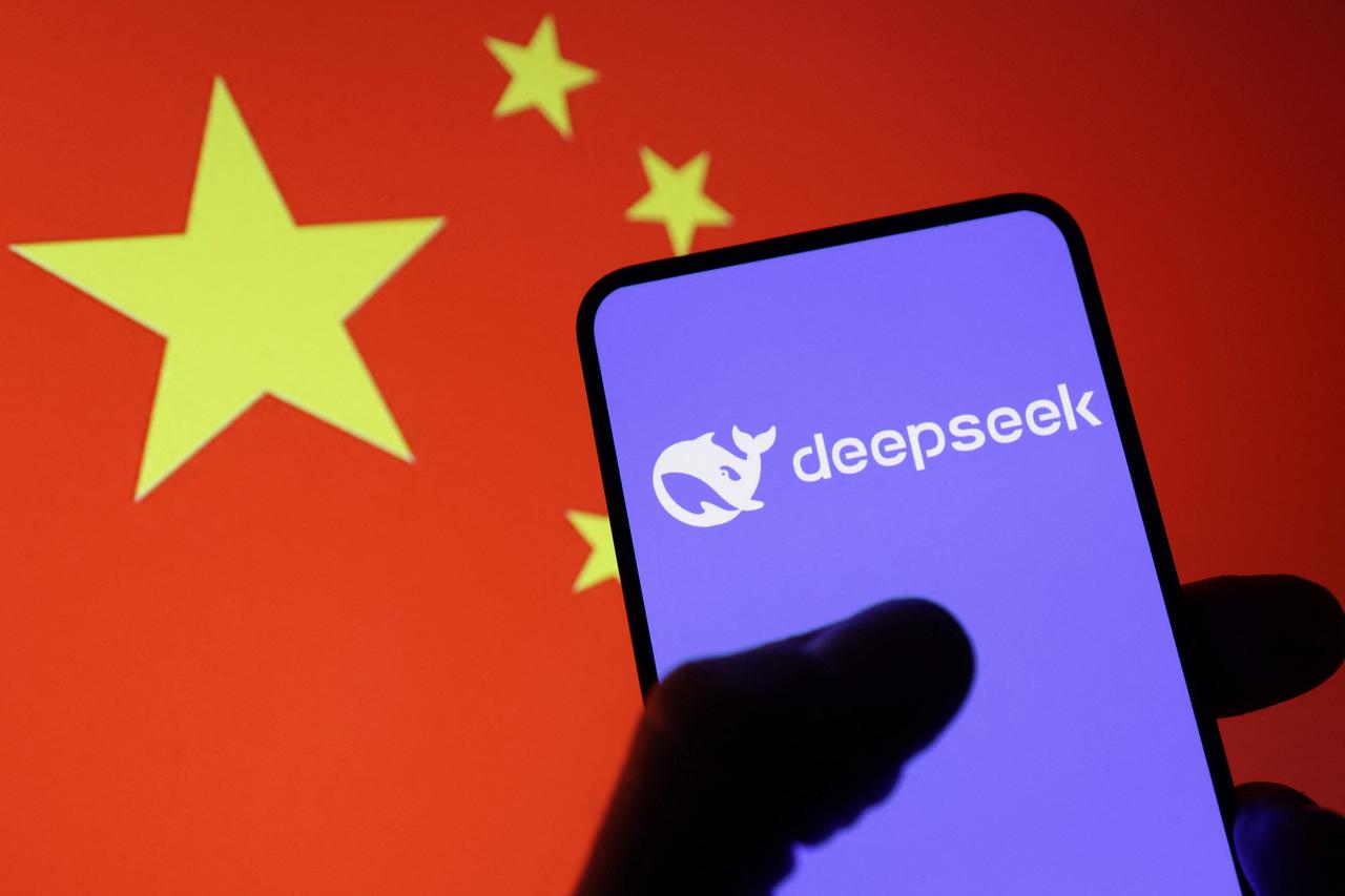 Illustration shows Deepseek logo and Chinese flag