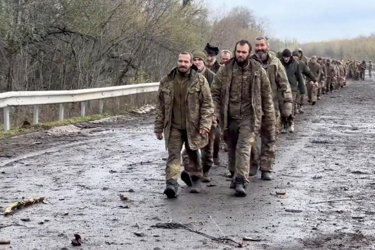 Ukrainian POWs are seen after a swap at unknow location in Ukraine