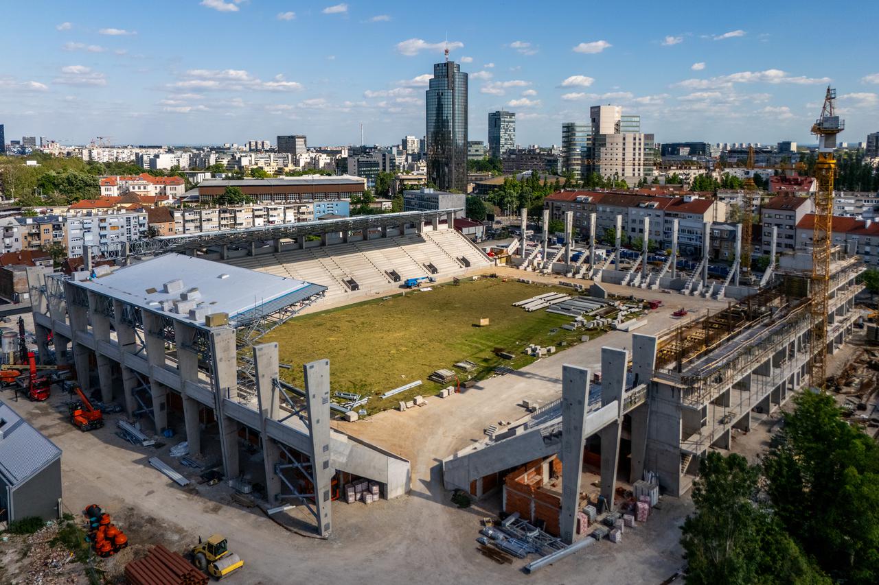 Pogled iz zraka na radove  na novom stadionu u Kranjčevićevoj 