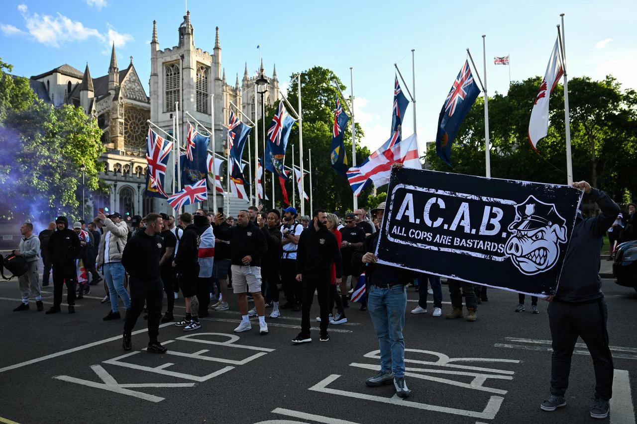 Protest at Parliament Square, following a knife attack in Belfast on June 8, in London