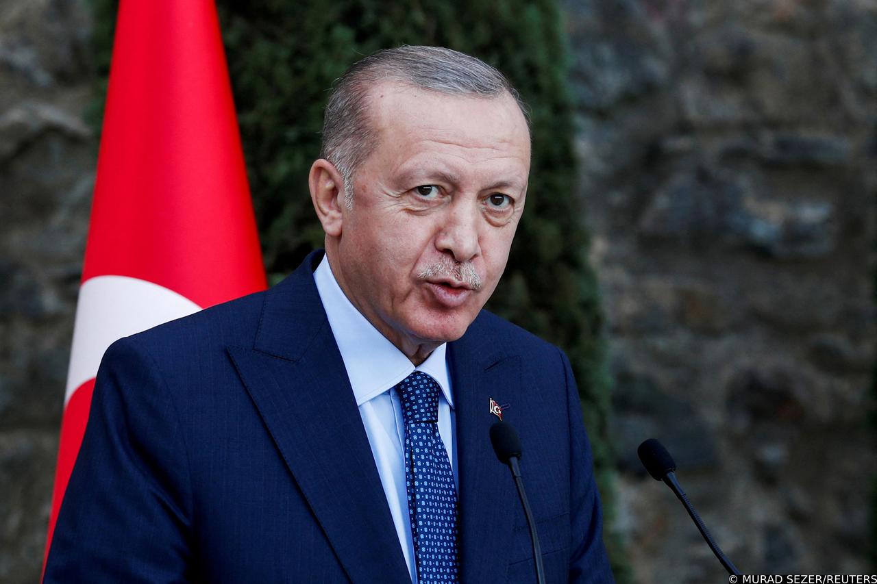 FILE PHOTO: Turkish President Erdogan attends a news conference in Istanbul