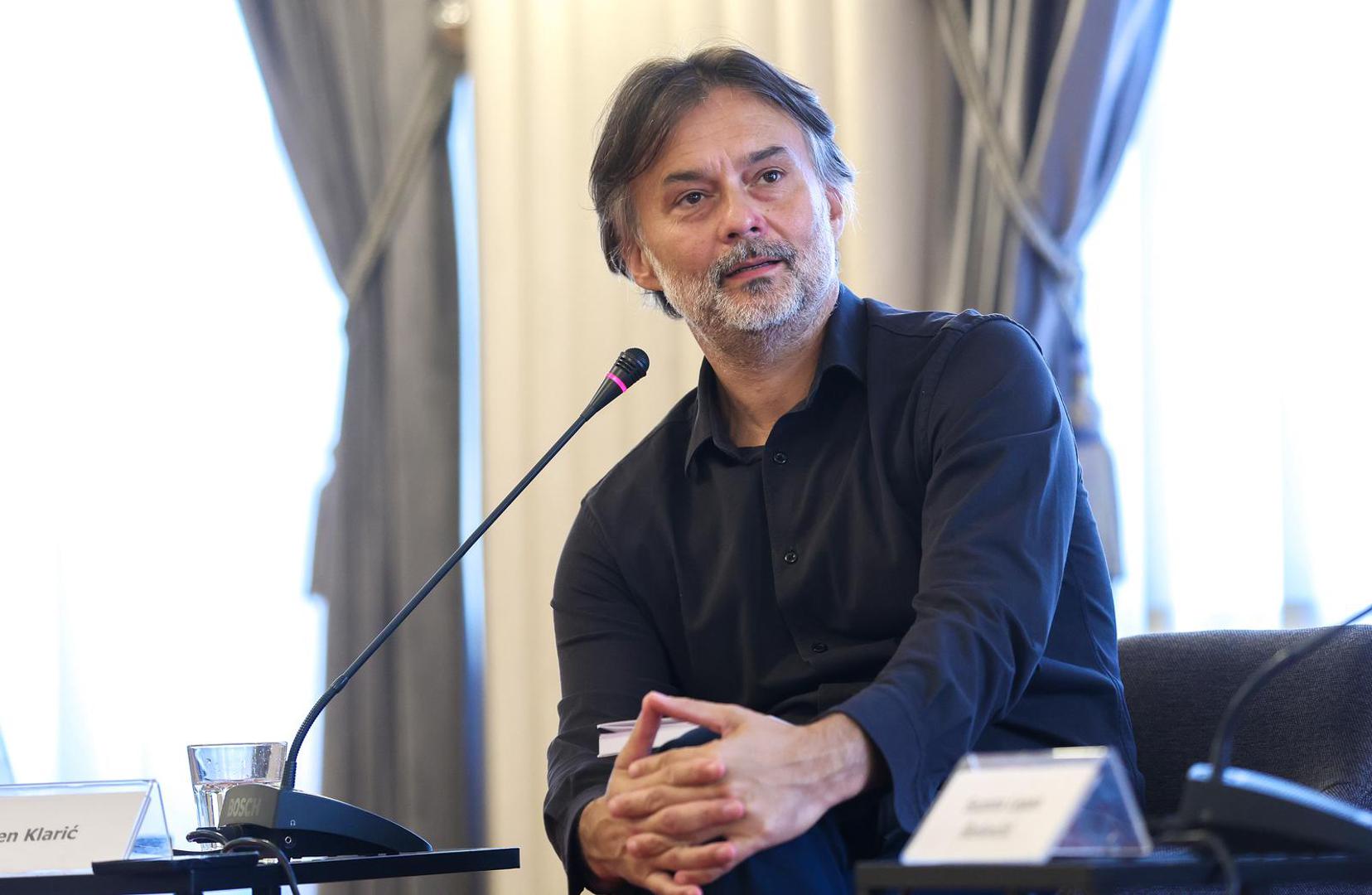 04.09.2025., Zagreb - Novinarski dom. Promocija knjige "Casni suce, znamo se" autorice Suzane Lepan Stefancic. glavni urednik Vecernjeg lista Drazen Klaric Photo: Sanjin Strukic/PIXSELL