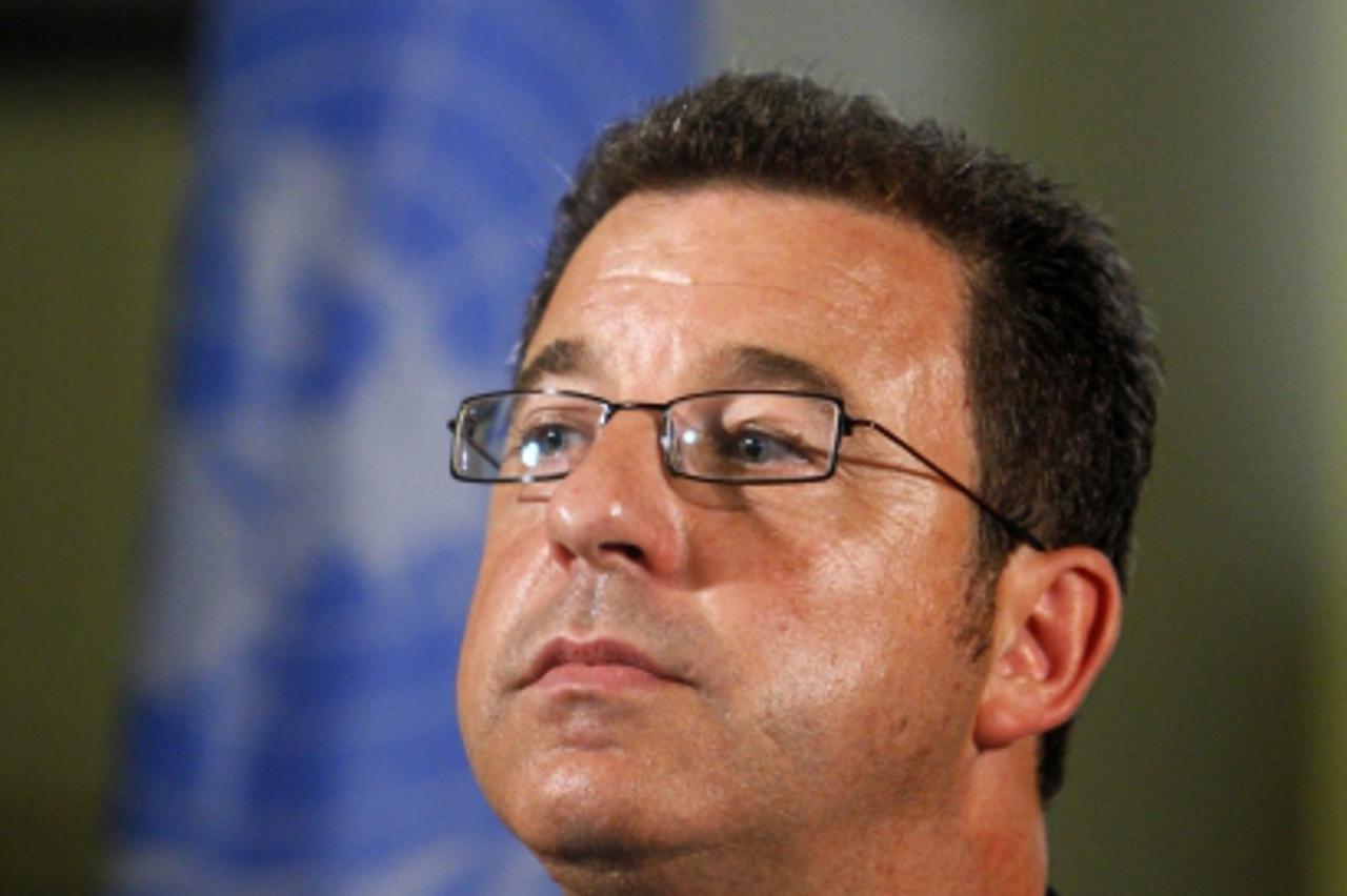 \'U.N. chief prosecutor of the war crimes tribunal for former Yugoslavia Serge Brammertz of Belgium answers questions from the media during a news conference at The Hague July 30, 2008. War crimes sus