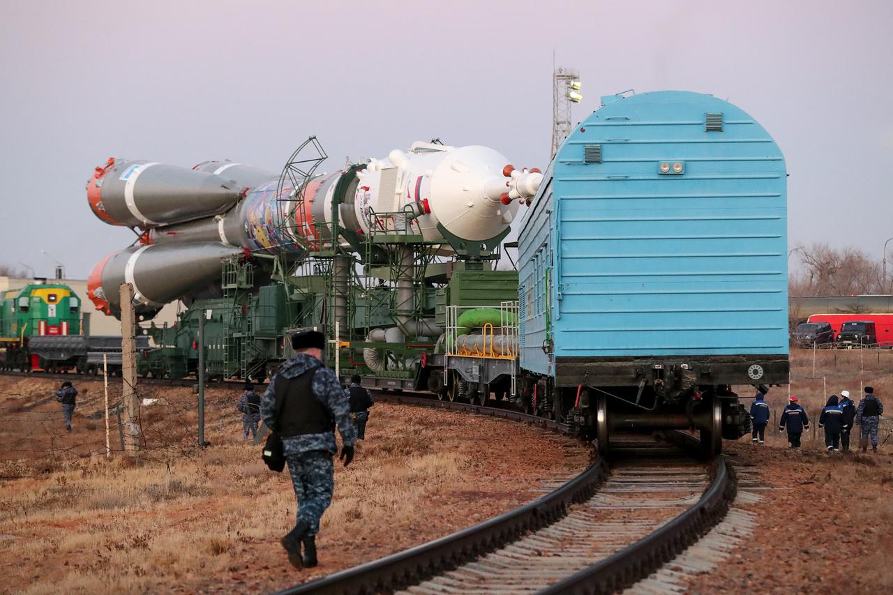Soyuz spacecraft rolled out to launch pad ahead of next crewed launch to ISS in Baikonur