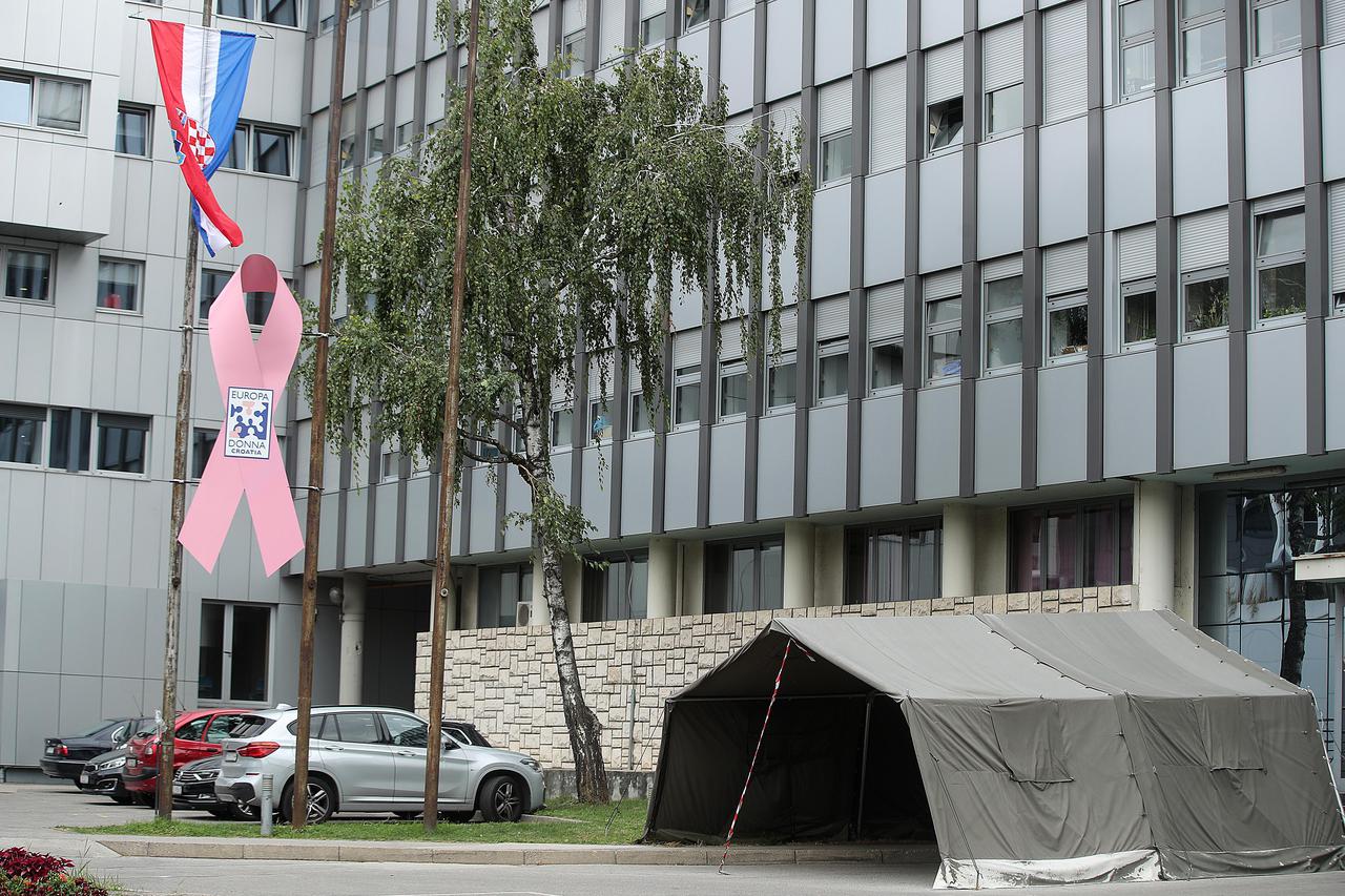 Zagreb: Ispred Klinike za tumore postavljena je instalacija u obliku ružičaste vrpce