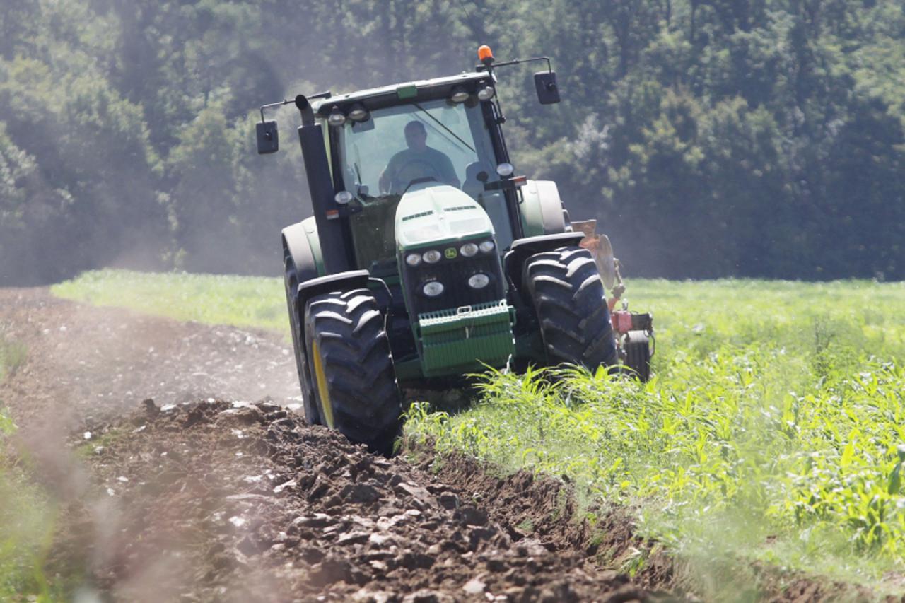 \'12.08.2011., Koprivnica - Drazen Kusenic iz koprivnickog prigradskog naselja Staglinec zaorao je vise od 20 hektara kukuruza koji je propao zbog suse. Sjetva ga je kostala je 60 tisuca kuna, koje ce