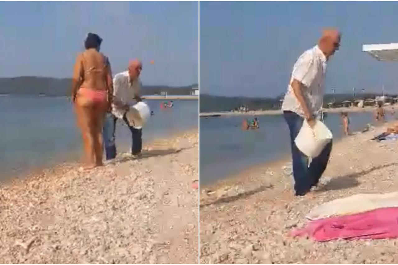 Muškarac baca kantu fekalija