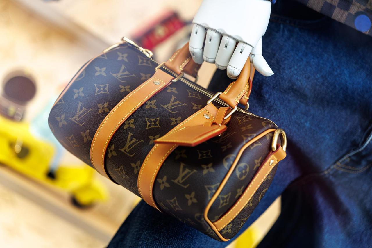 Louis Vuitton brand logo on a store of the luxury brand