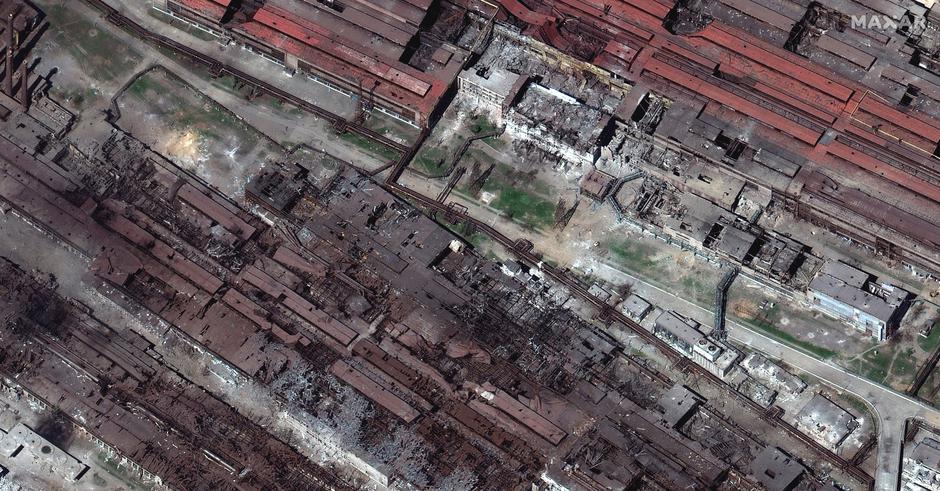 A satellite image shows an overview of the Azovstal steel plant, the site of Ukrainians last military holdout which is also serving as a civilian shelter in Mariupol