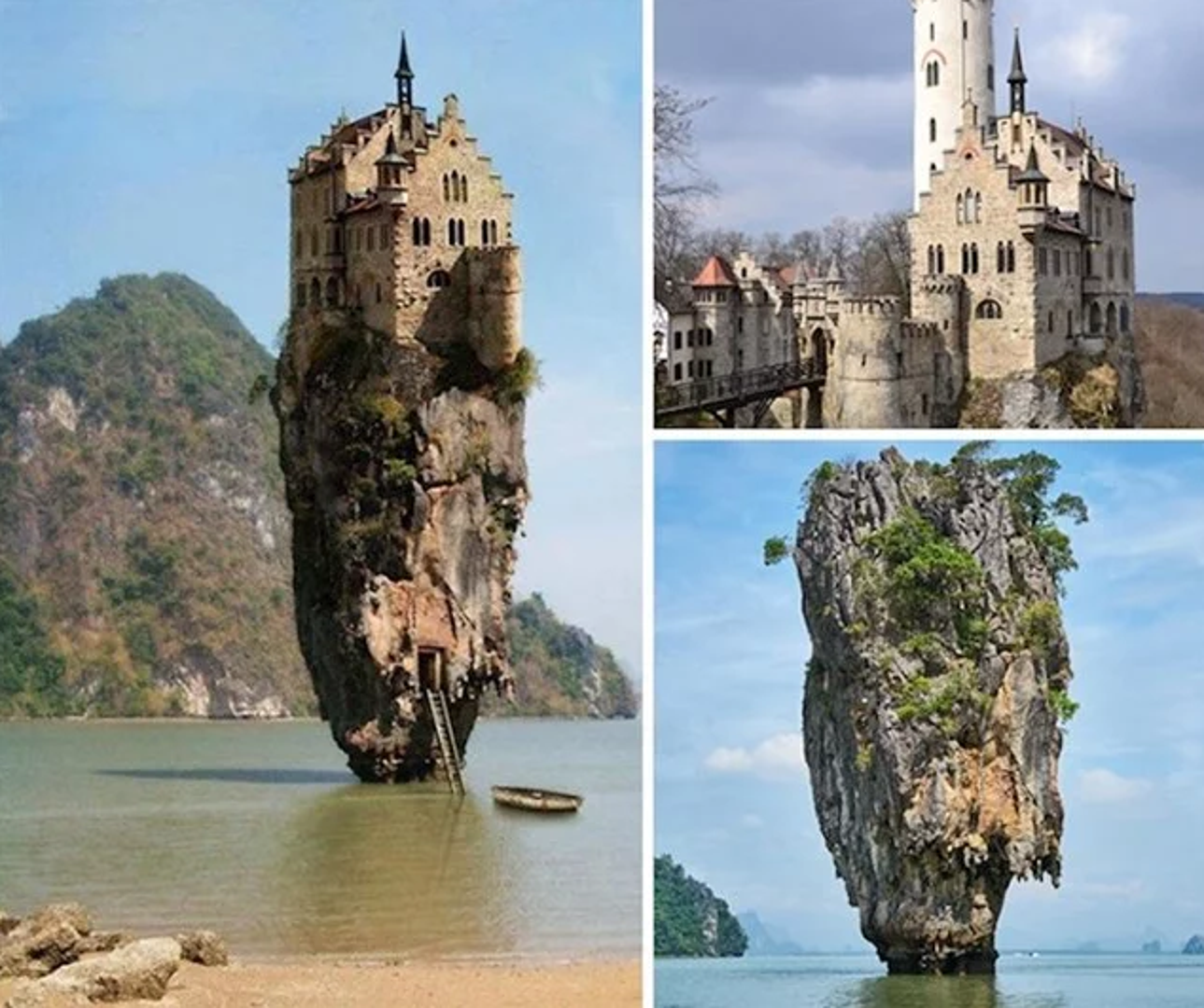 Masa ljudi oduševila se ovim neobičnim dvorcem i poželjela odmah uplatiti putovanje. Pitanje je gdje? Ovaj dvorac nastao je u fotošopu, a mješavina je stijene na Tajlandu i dvorca u Njemačkoj.