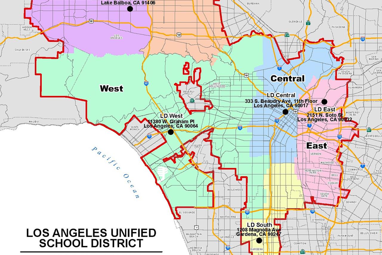 Los Angeles - karta zatvorenih škola