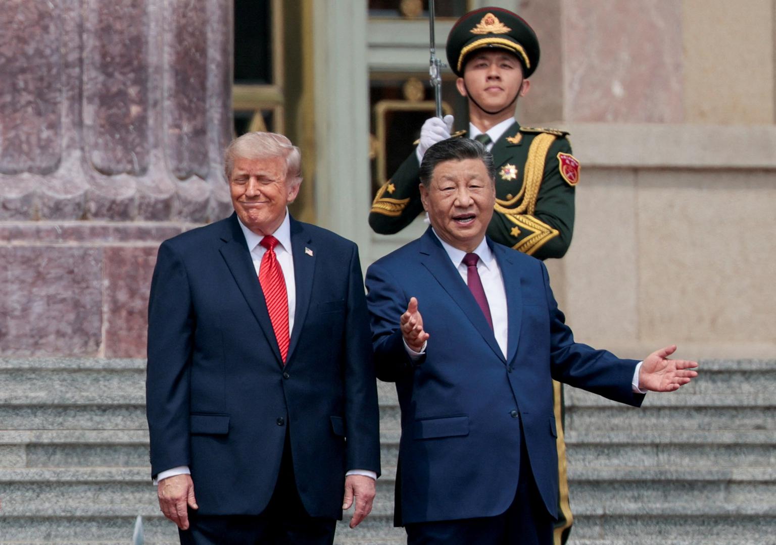 U.S. President Donald Trump participates in an welcome ceremony with Chinese President Xi Jinping at the Great Hall of the People in Beijing, China, May 14, 2026. REUTERS/Evan Vucci Photo: Evan Vucci/REUTERS