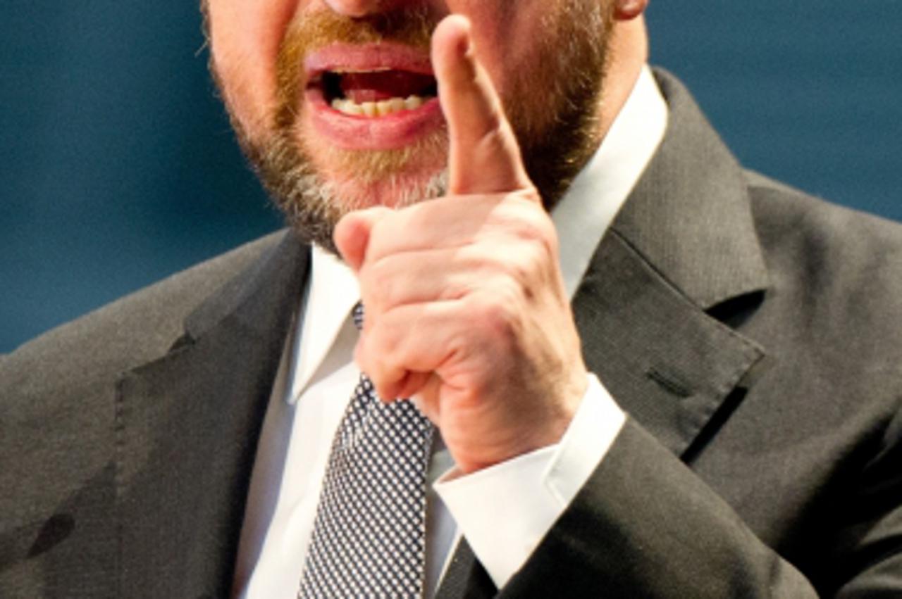 'President of the European Parliament Martin Schulz speaks during the VW works meeting in Wolfsburg, Germany, 27 February 2013. The meeting will announce the amount of the 2012 bonus. Photo: SEBASTIAN