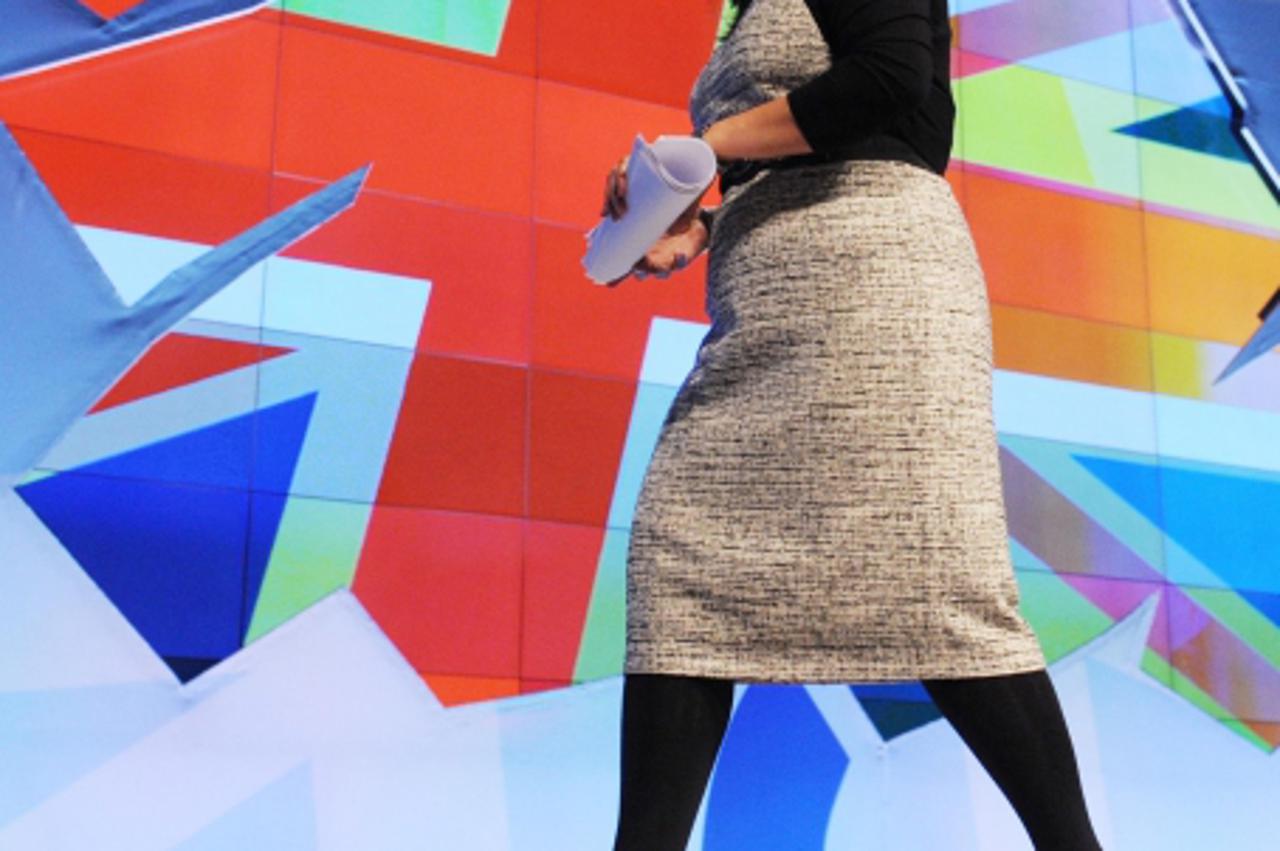 'Conservative Party co-chairman Baroness Warsi steps up to open the first session of the Conservative Party Conference at Manchester Central, Manchester. Photo: Press Association/Pixsell'