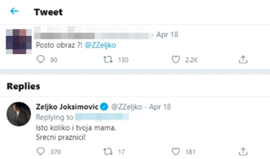 Sukob Željka Joksimovića i fanova na Twitteru