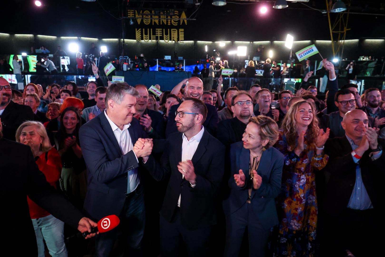 18.05.2025., Zagreb - Docek izbornih rezultata u izbornom stozeru stranke Mozemo! i SDP-a u Tvornici kulture. Photo: Igor Kralj/PIXSELL