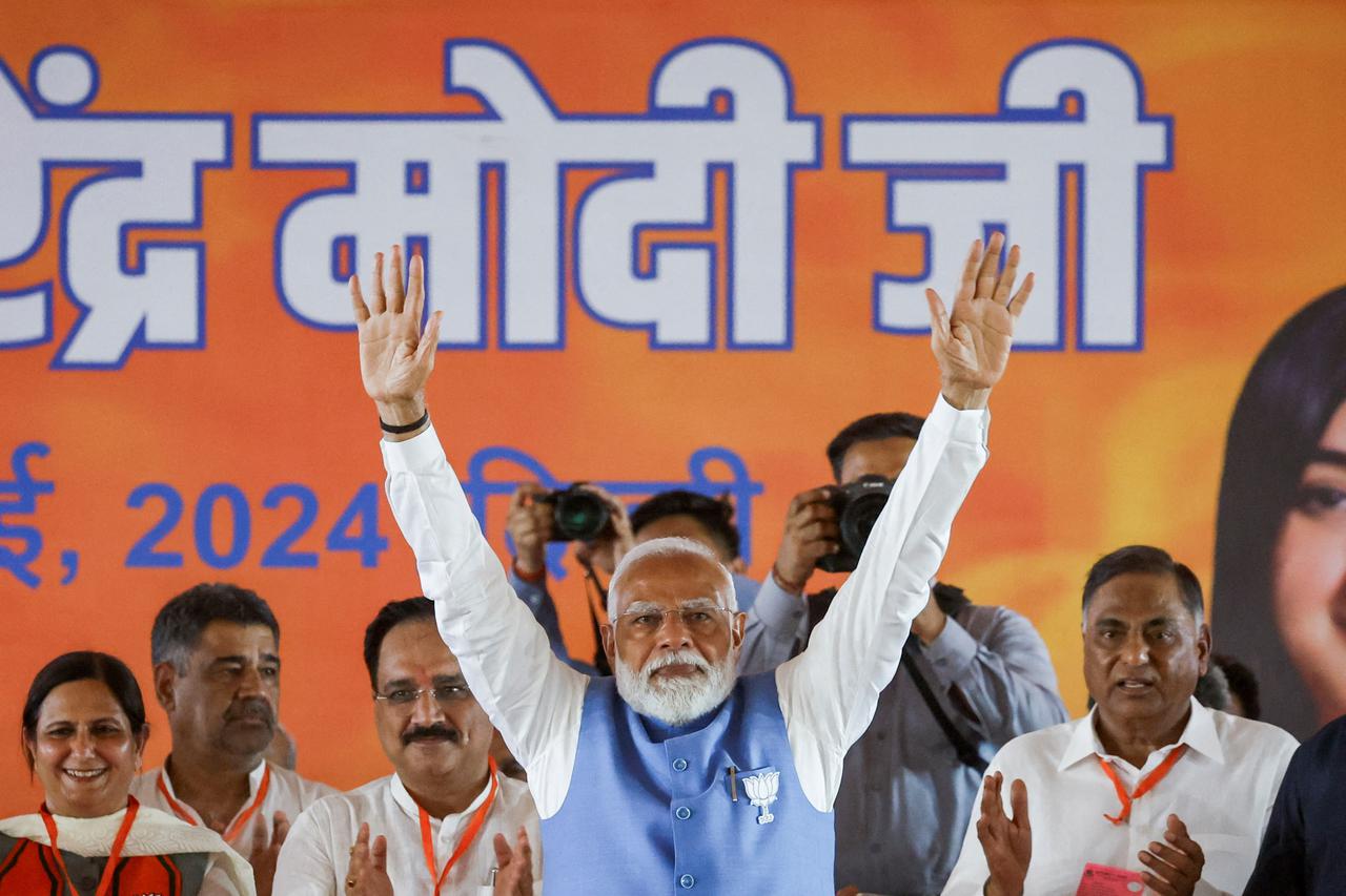 India's PM Modi hold a rally ahead of the sixth phase of election in New Delhi