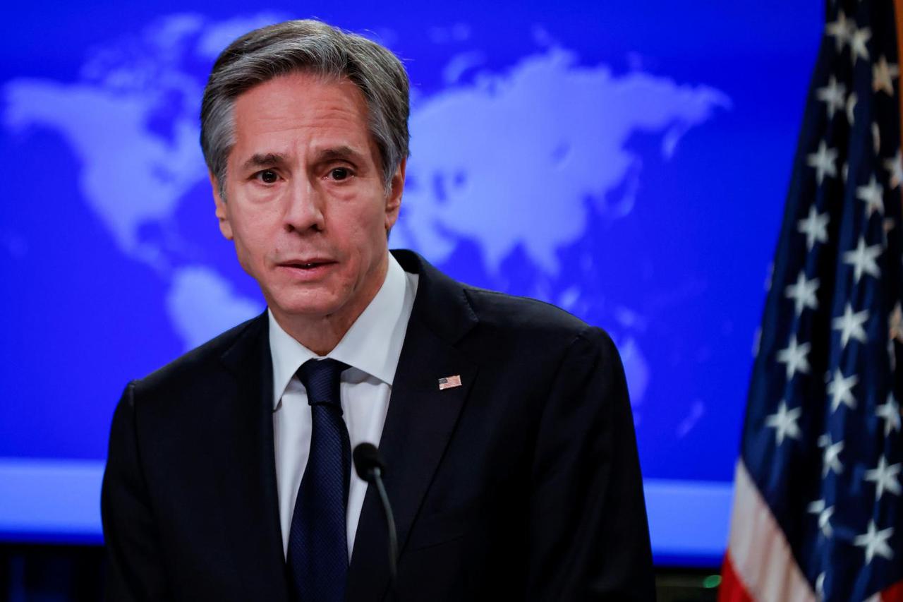 New U.S. Secretary of State Antony Blinken holds first press briefing at the State Department in Washington