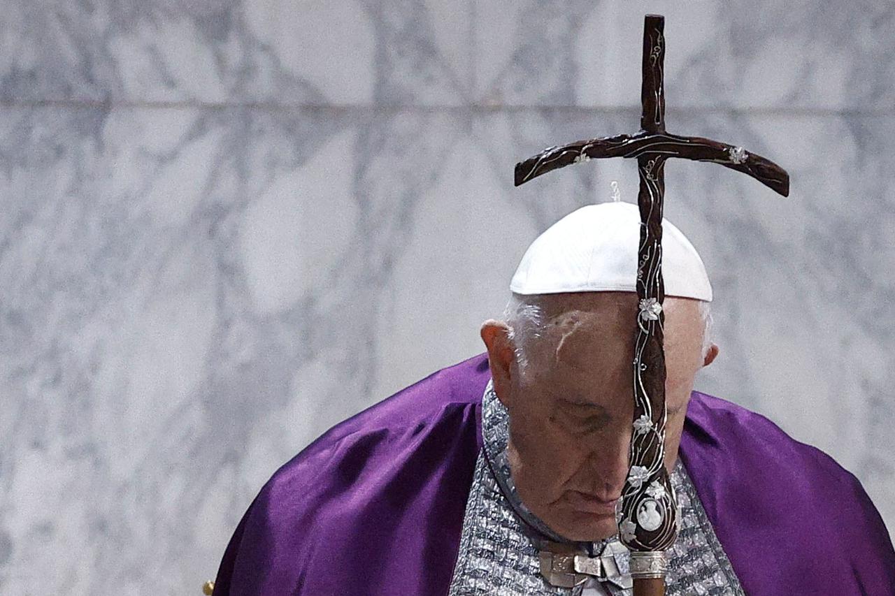 Pope Francis attends the Ash Wednesday mass at the Santa Sabina Basilica in Rome, Italy,