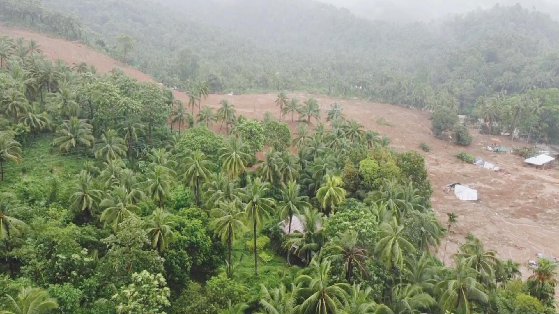 A general view shows damages after a landslide caused by tropical storm Megi, that hit Philippines' eastern and southern coasts, in Baybay city, eastern province of Leyte, Philippines, in this still image taken from a video April 11, 2022. Video taken with a drone April 11, 2022. Courtesy As You Wish Photography/via REUTERS  THIS IMAGE HAS BEEN SUPPLIED BY A THIRD PARTY. NO RESALES. NO ARCHIVES. MANDATORY CREDIT. Photo: AS YOU WISH PHOTOGRAPHY/REUTERS