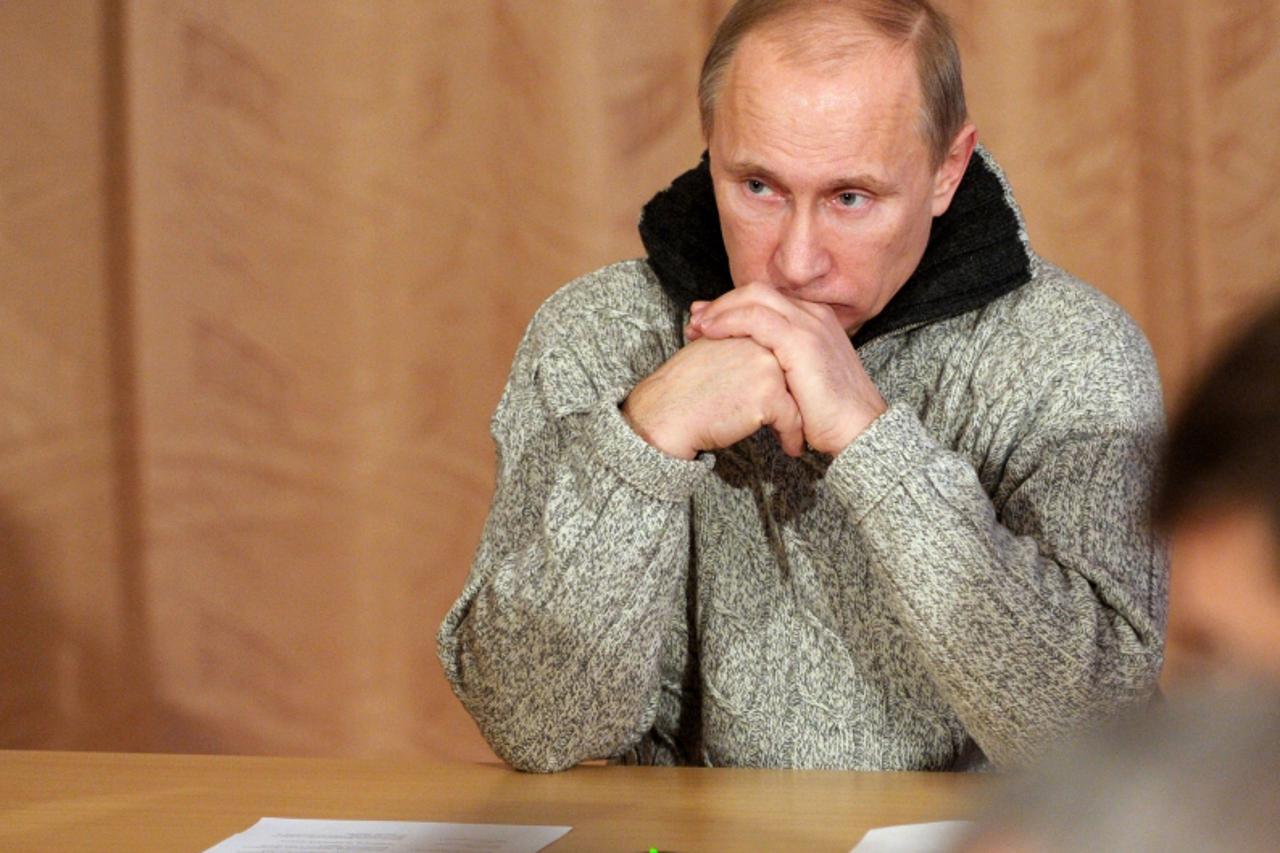 'Russia\'s Prime Minister Vladimir Putin meets local officials during a visit to the town of Roza, in the  Southern Urals Chelyabinsk region, on February 4, 2012.  AFP PHOTO/ RIA-NOVOSTI/ALEXEI NIKOLS