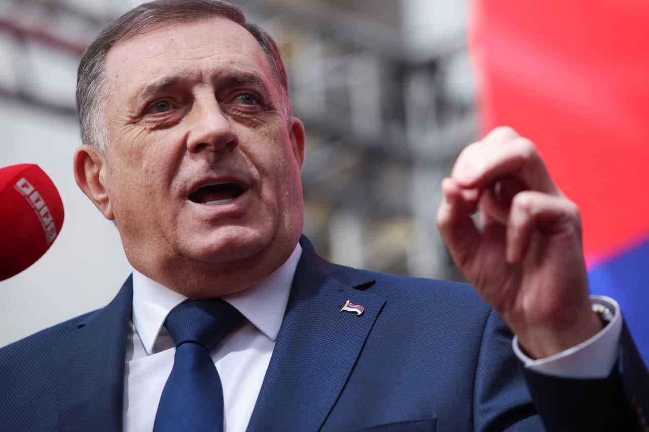 President of Republika Srpska Dodik addresses supporters in Banja Luka