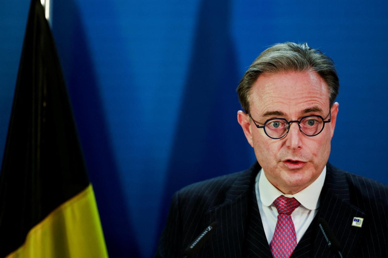 Belgian Prime Minister Bart de Wever holds a press conference during a European Union leaders' summit, in Brussels