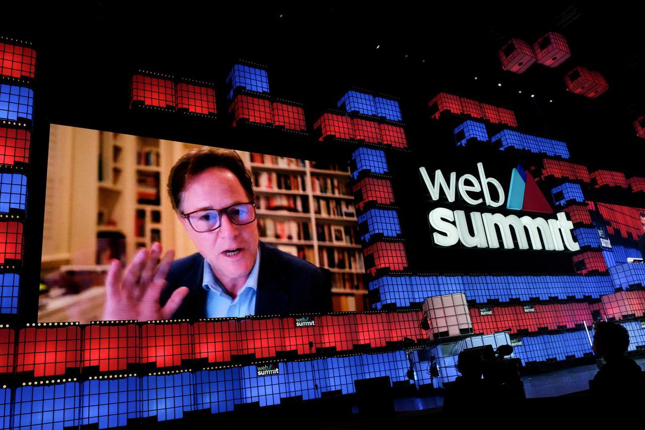 FILE PHOTO: Nick Clegg, VP of Global Affairs & Communications at Meta (Facebook) participates remotely in the Web Summit, in Lisbon