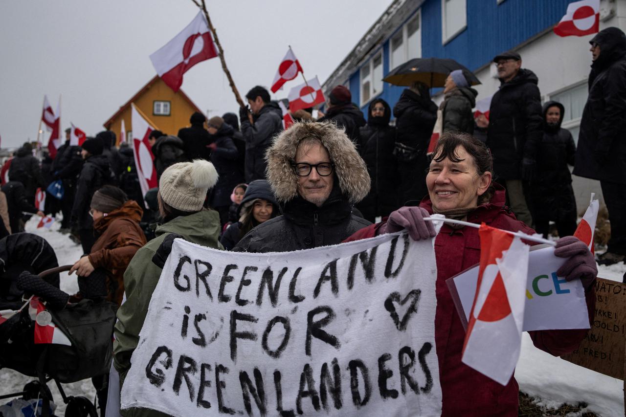 FILE PHOTO: Protesters rally in Greenland against Trump annexation threat