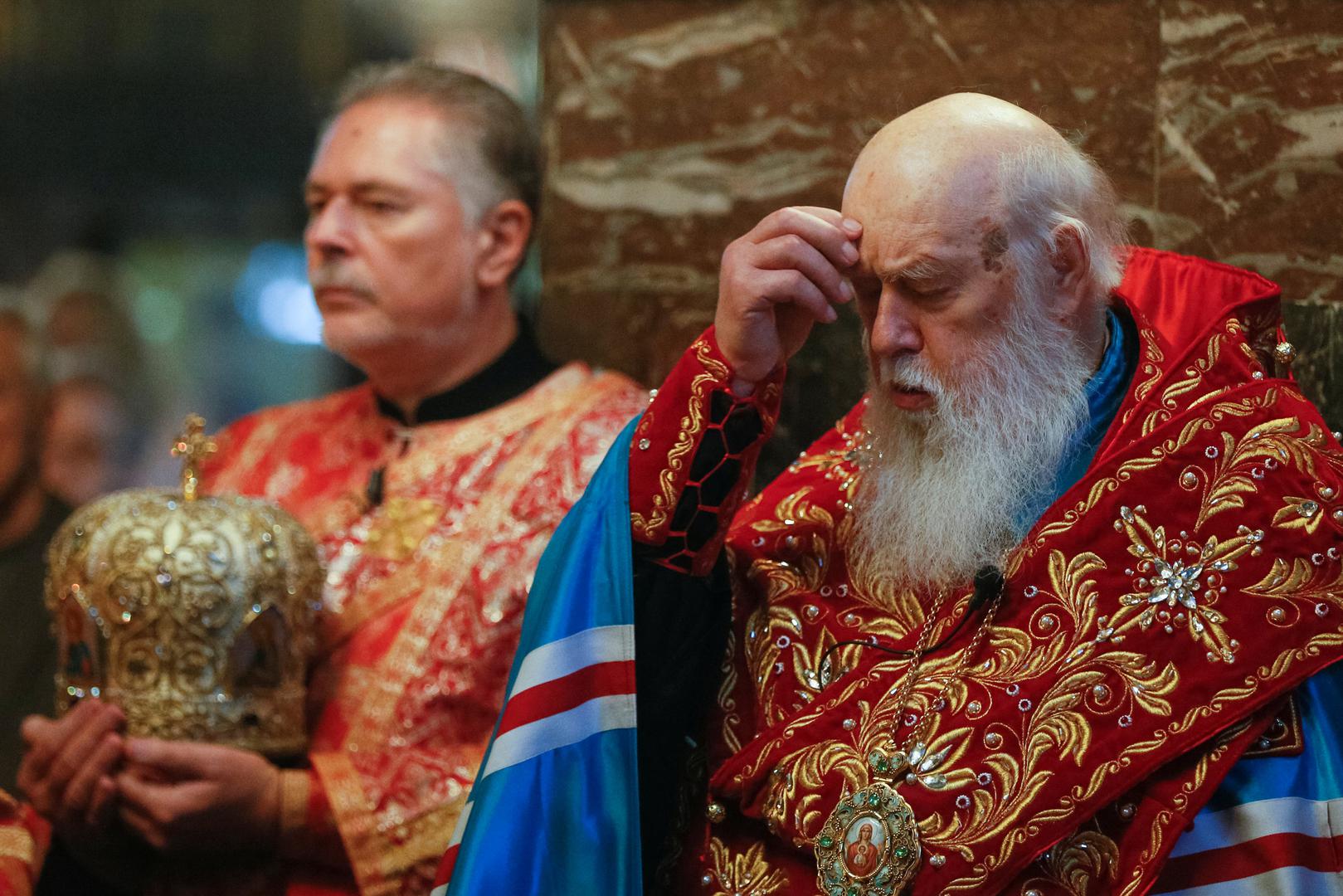 Patrijarh Filaret, poglavar Ukrajinske pravoslavne crkve, predvodi bogoslužje u katedrali svetog Vladimira u Kijevu