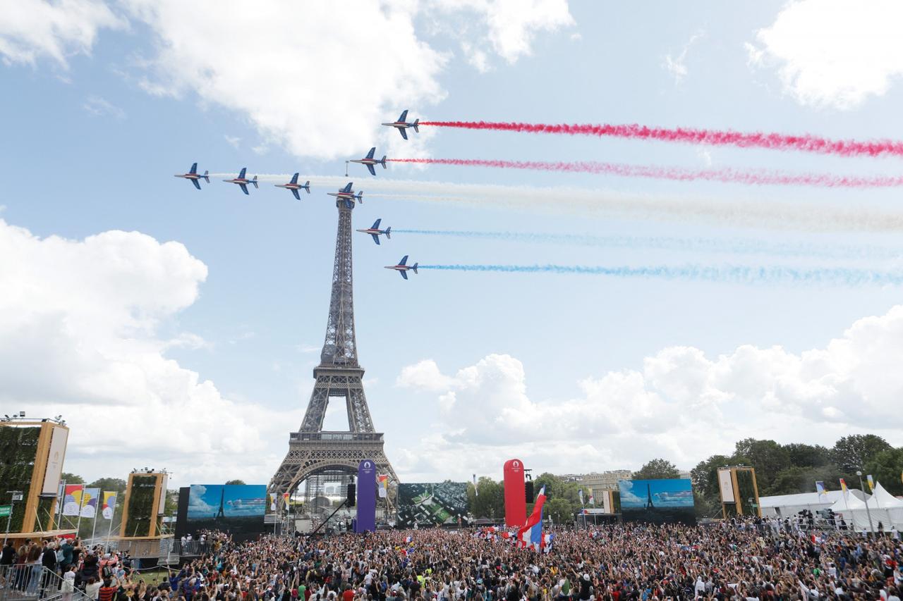 Cérémonie de passation entre Tokyo 2020 et Paris 2024 aux jardins du Trocadero à Paris