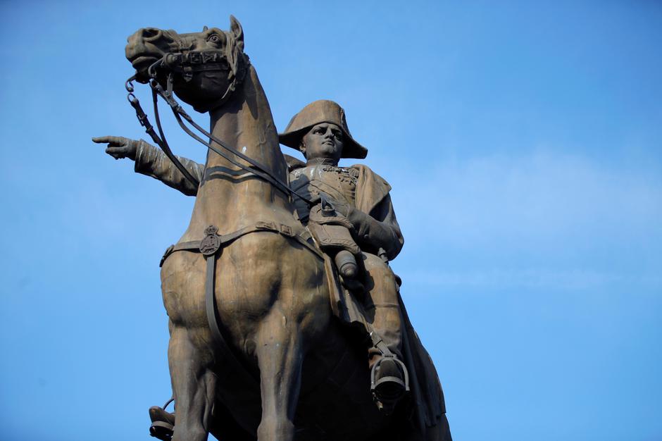 The statue of Napoleon I on a horse is seen in Montereau-Fault-Yonne