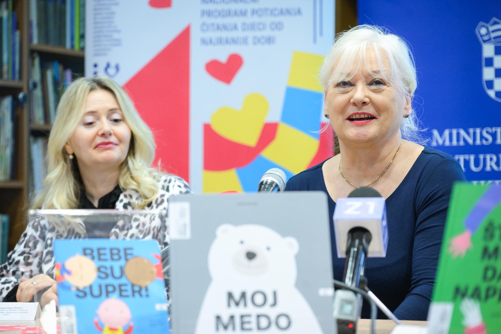 04.02.2026., Zagreb - Ministrica kulture i medija Nina Obuljen Korzinek i ministrica zdravstva Irena Hrstic odrzale su konferenciju za medije na kojoj su objavljeni rezultate nacionalnog izazova „15 po 15 – cijela Hrvatska cita djeci“ i najaviljene daljnje aktivnosti zajednickog programa Rodjeni za citanje - nacionalnog programa poticanja citanja djeci od najranije dobi. Photo: Neva Zganec/PIXSELL