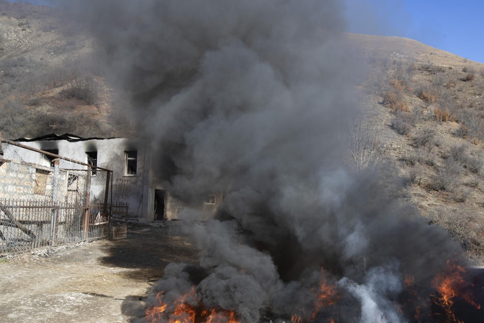 NAGORNO-KARABAKH - NOBEMBER 24, 2020: A house left to burn in the village of Nor Karachinar situated within the territory of Kalbajar District bound to return to Azerbaijan. The conflict between Armenia and Azerbaijan over the Nagorno-Karabakh territory rapidly escalated on 27 September. More recently, on 9 November, the leaders of Armenia, Russia and Azerbaijan signed an agreement on a complete ceasefire as well as deployment of the Russian peacekeeping forces in the disputed Caucasus region. Stanislav Krasilnikov/TASS Photo via Newscom Newscom/PIXSELL