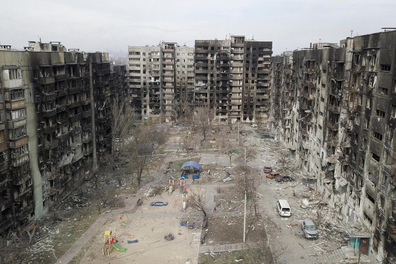 A view shows damaged residential buildings in Mariupol
