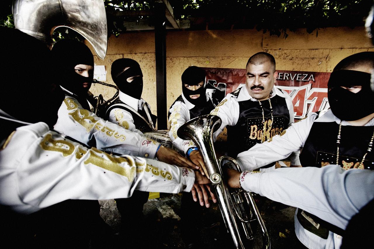 EL MONTE, CA - APRIL 18, 2010: Members of the band Buknas de Culiacan get ready to perform at Rancho Farallon during the launch event of Movimiento Alterado a new form of  Narco Corrido that is getting extremely popular. Narco Music are clubs mushrooming 