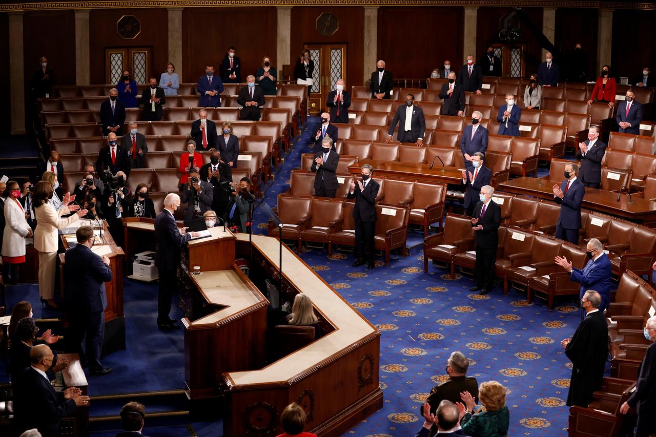 U.S. President Joe Biden delivers his first address to a joint session of the U.S. Congress at the U.S. Capitol in Washington
