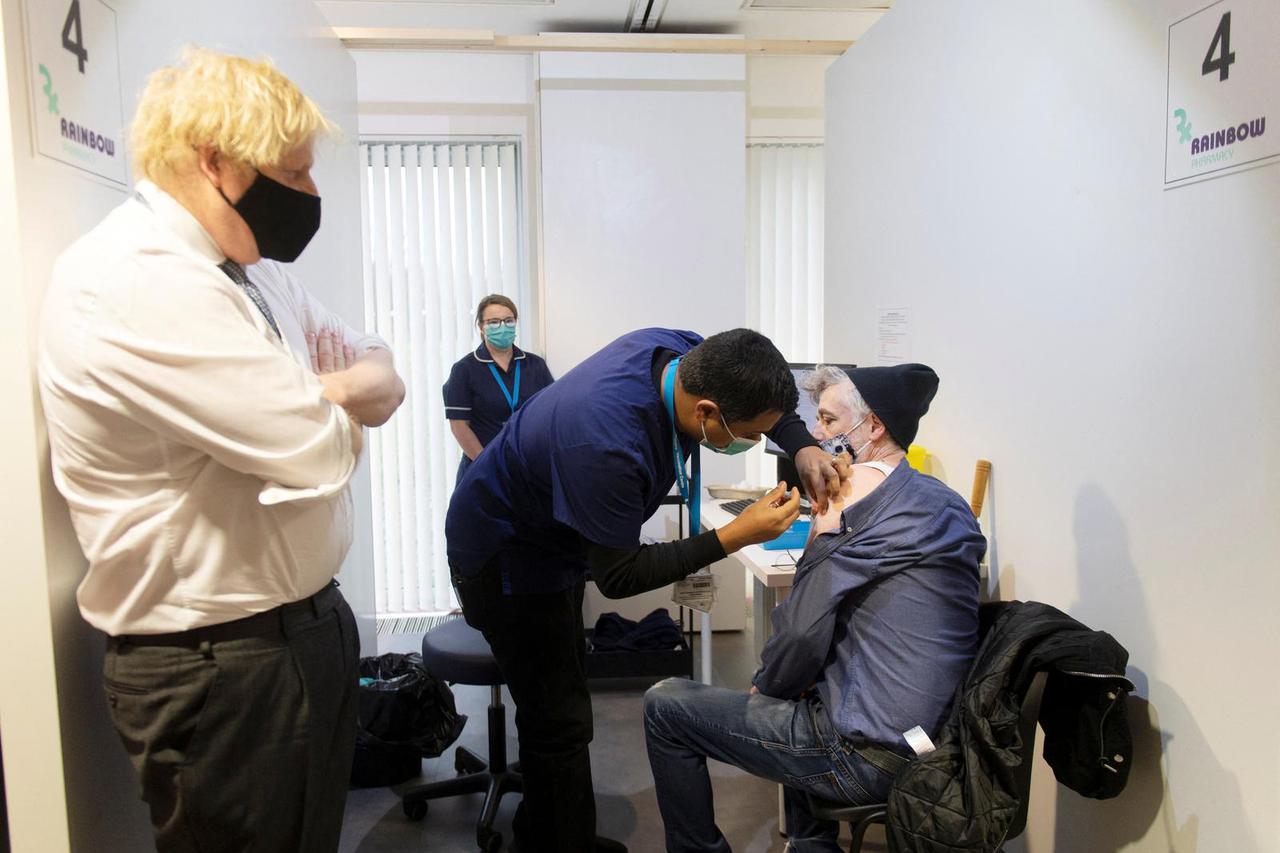 British Prime Minister Boris Johnson visits COVID-19 vaccination centre in Milton Keynes