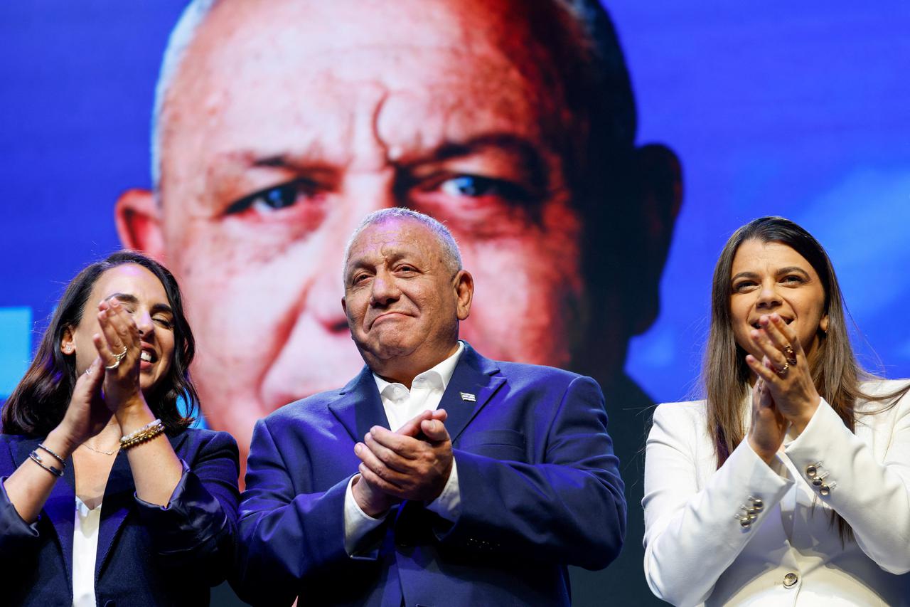 Israeli opposition leader and former military chief, Gadi Eisenkot, launches an election campaign for Yashar, near Hod Hasharon