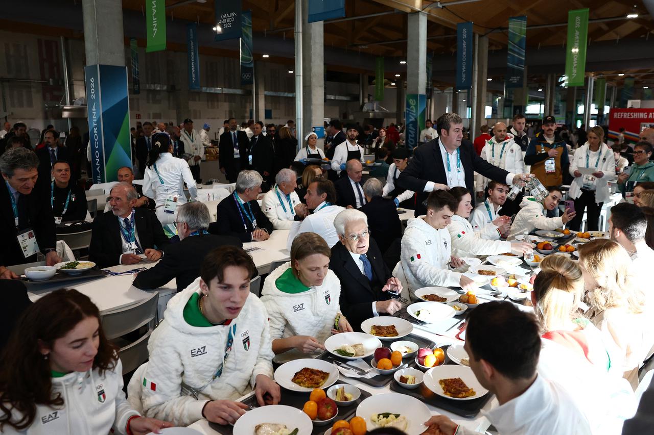 Milano Cortina 2026 Winter Olympics - Italian President Sergio Mattarella visits the Olympic Village