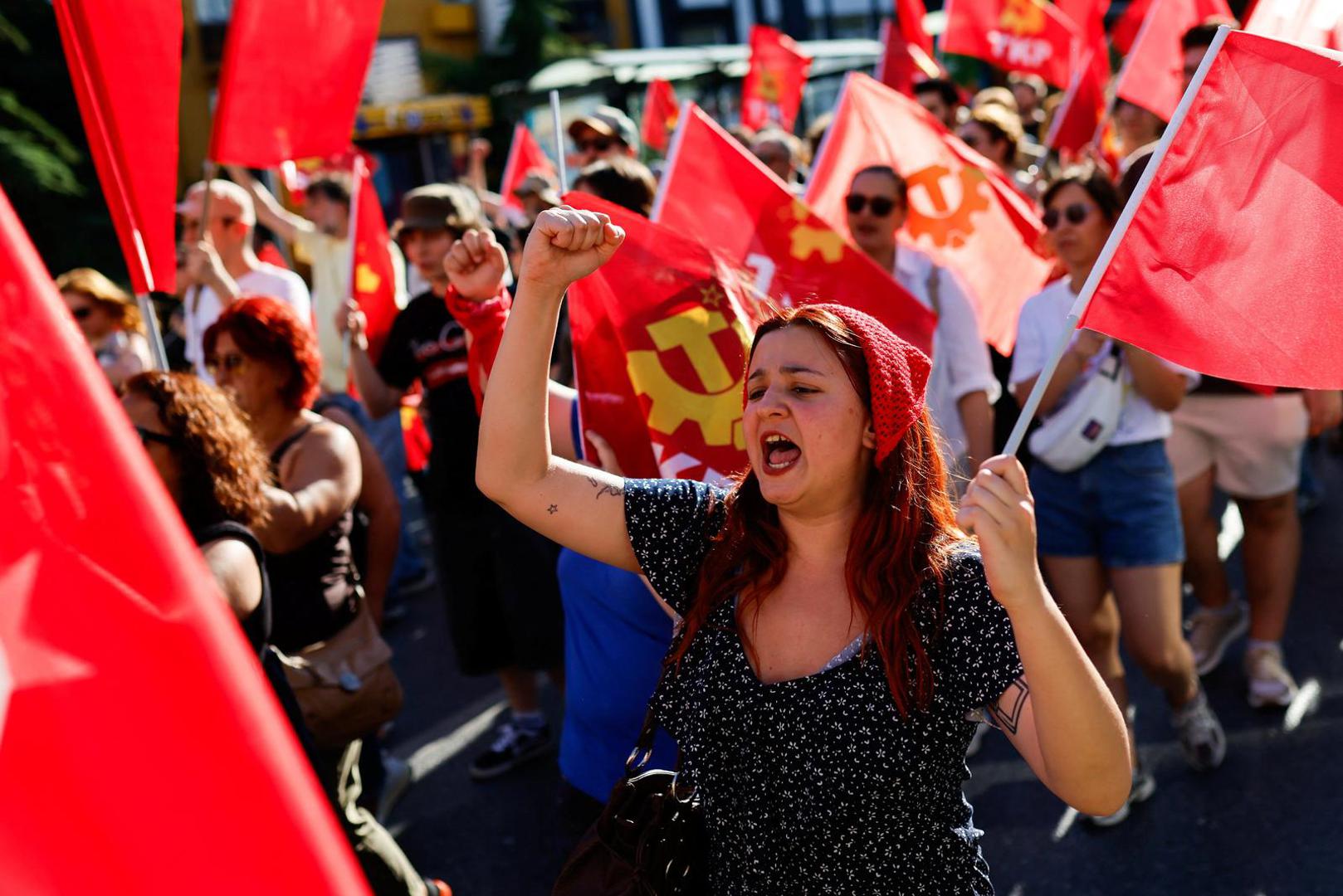 A woman shouts slogans during a protest, ahead of NATO leaders' summit, in Istanbul, Turkey, July 5, 2026. REUTERS/Kemal Aslan Photo: KEMAL ASLAN/REUTERS