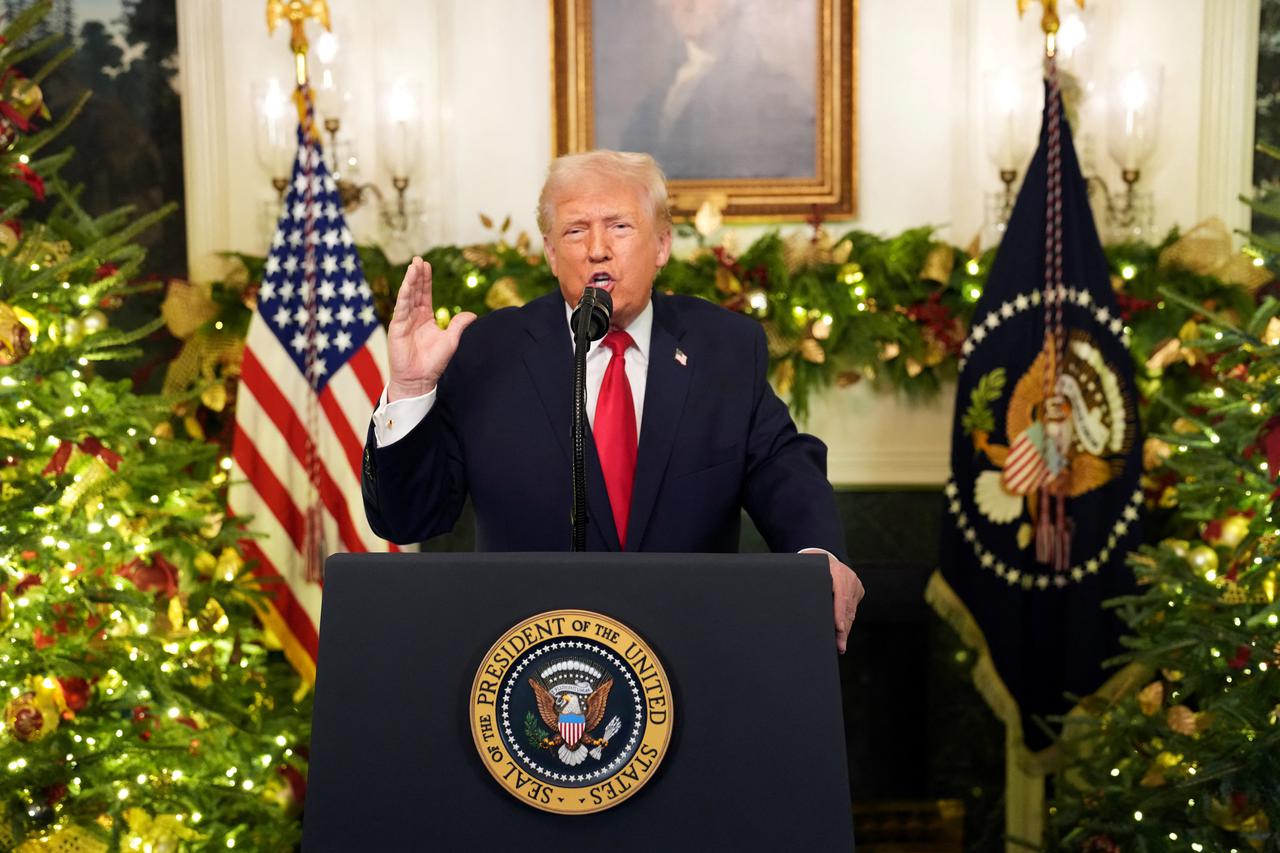 U.S. President Donald Trump delivers an address to the nation at the White House in Washington