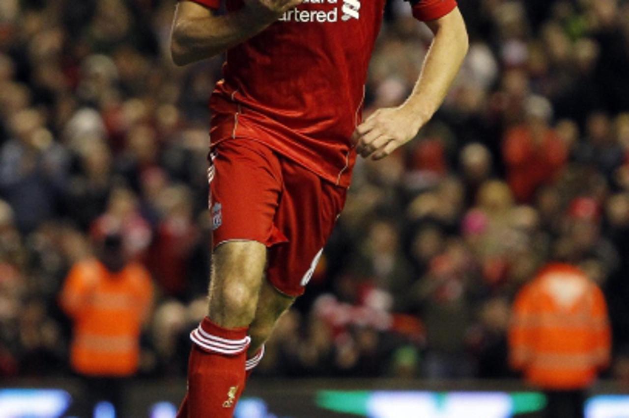 'Liverpool\'s Steven Gerrard celebrates scoring his sides second goal from the penalty spot Photo: Press Association/Pixsell'