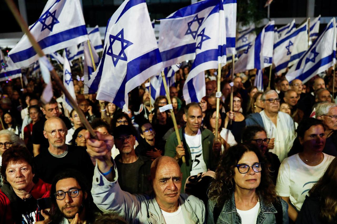 Protest against Israel's nationalist coalition government's judicial overhaul, in Tel Aviv