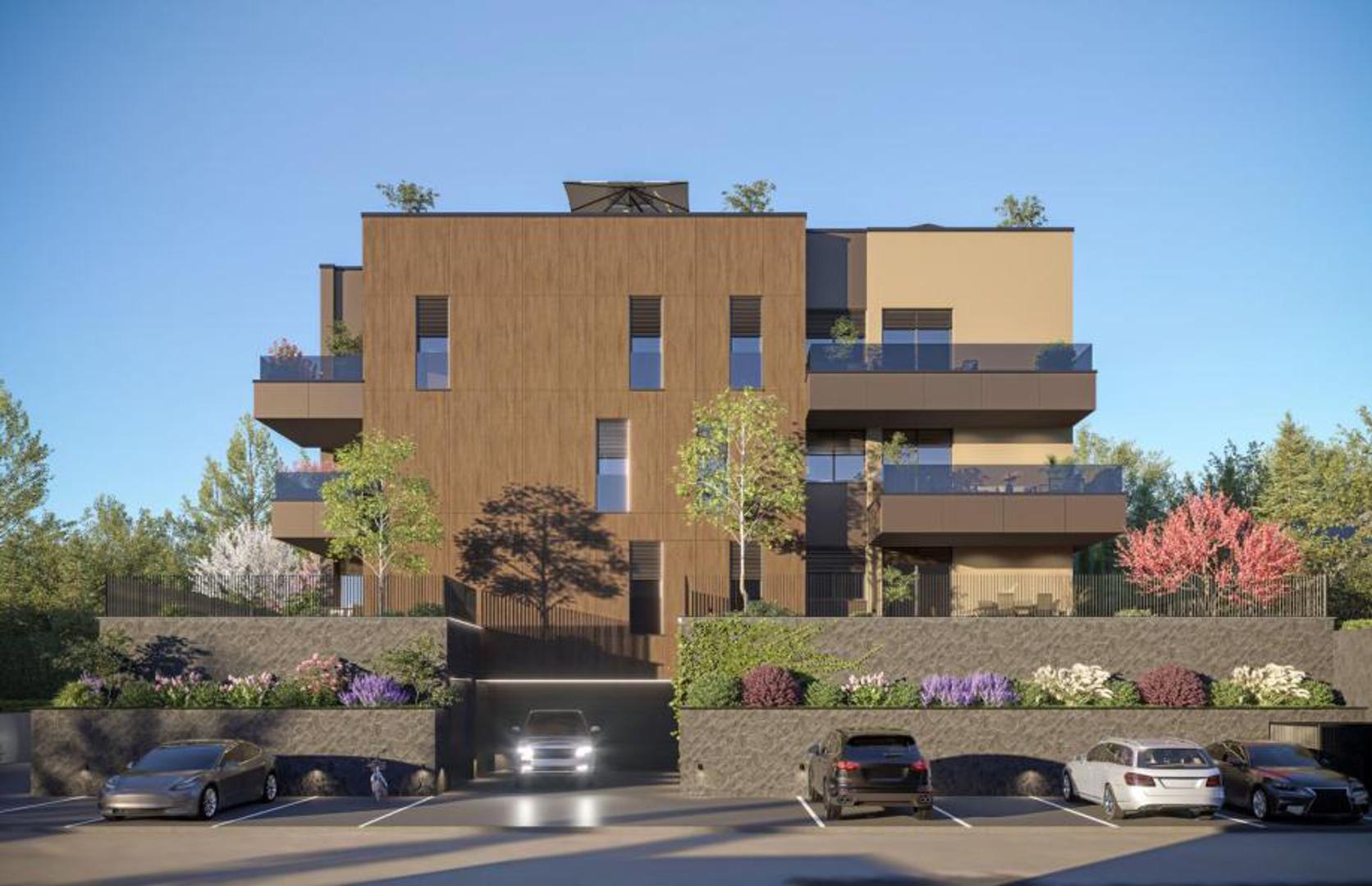 Stan se sastoji od ulaznog hodnika (4,56 m²), predprostora (5,50 m²), dnevnog boravka s kuhinjom (34,66 m²), WC-a (1,95 m²), dvije kupaonice (4,15 m² i 3,60 m²) te tri sobe (14,85 m², 8,64 m², 9,10 m²). Uz to, stanu pripada balkon površine 8,96 m² i krovni vrt površine 88 m², čija je koeficijentna površina za obračun 22 m².