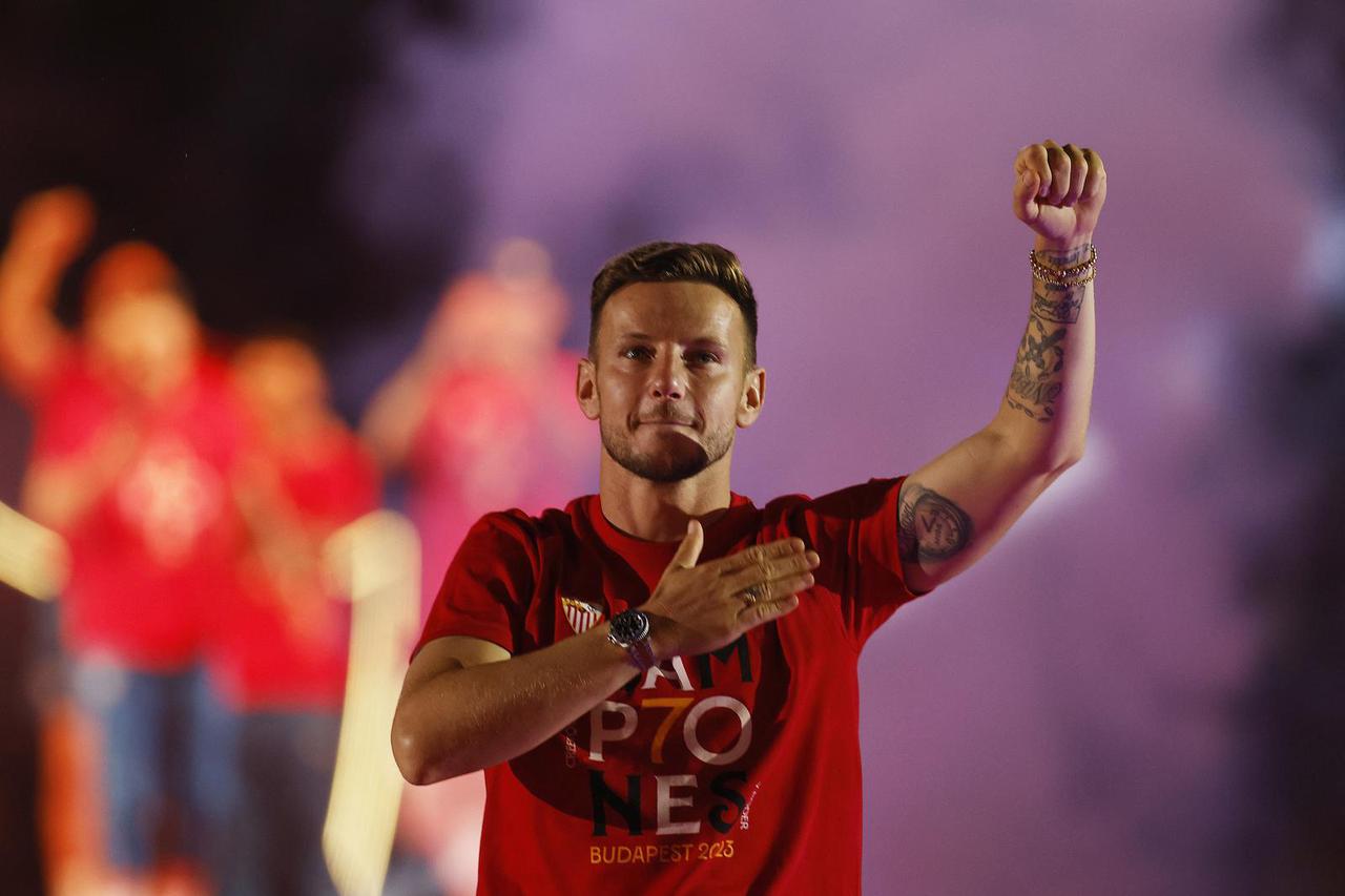 Sevilla celebrate with fans after winning the Europa League