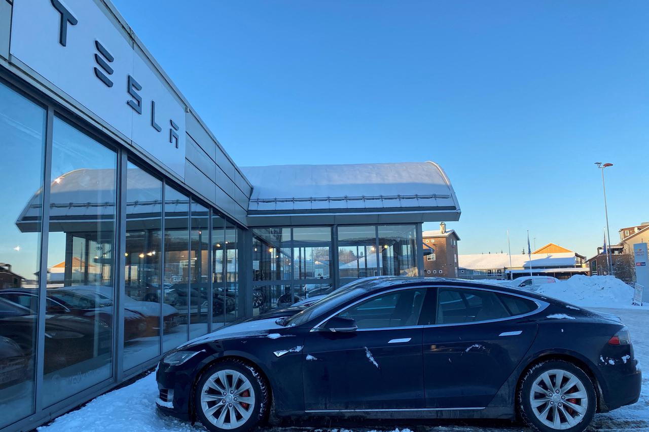 FILE PHOTO: A general view of a Tesla store in Porsgrunn