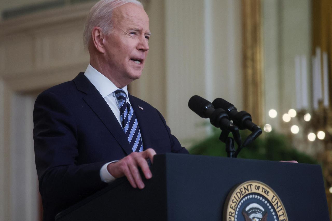 U.S. President Joe Biden speaks about Russia's attack on Ukraine in Washington